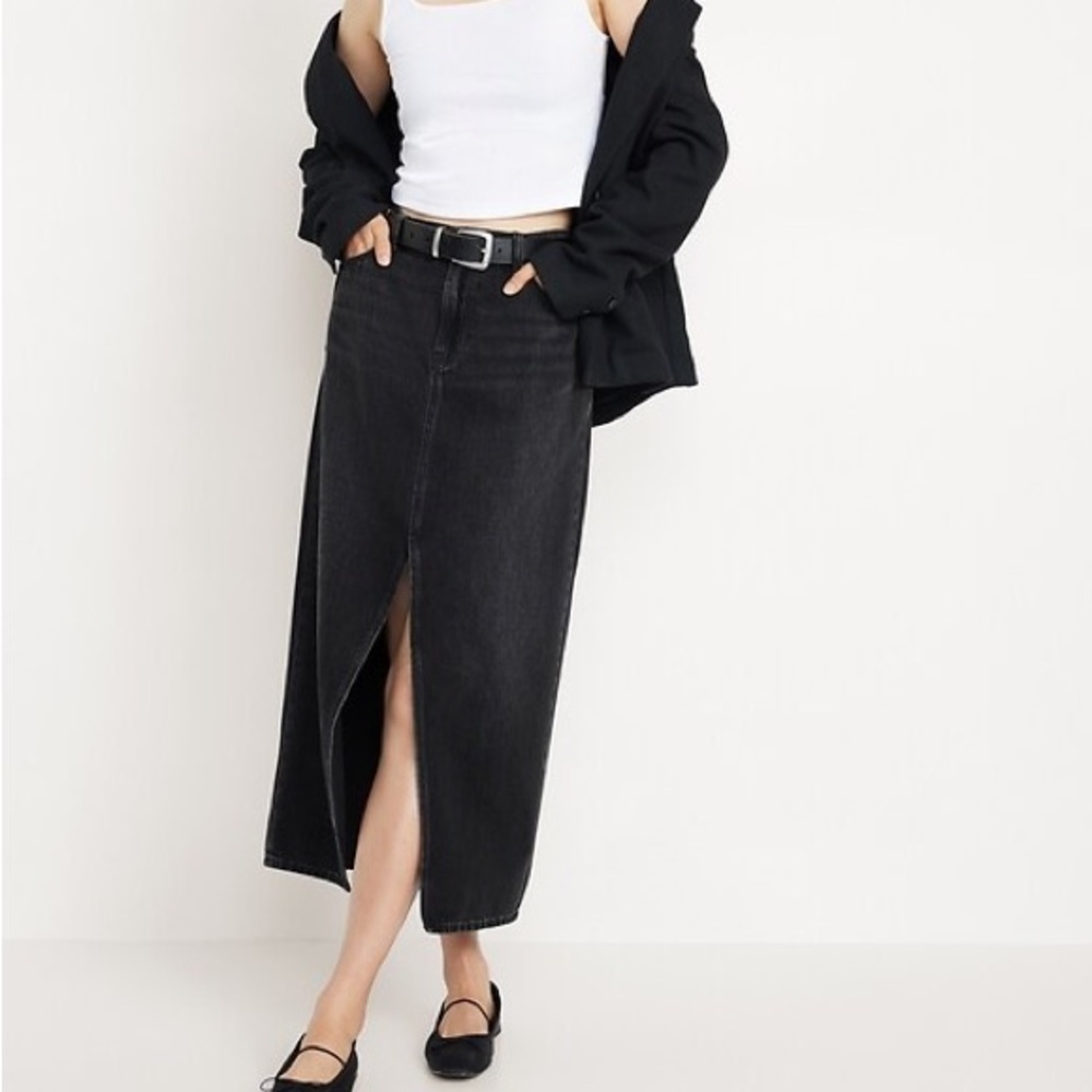 Old Navy Black Denim Midrise Jean Maxi Skirt - Size 0